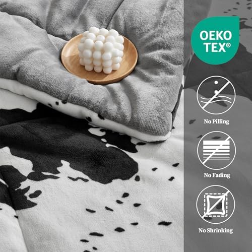 petrichor velvet flannel queen comforter set-cow print western, side view