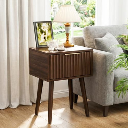 vingli night stand, fluted nightstand wood, mid century, close-up detail