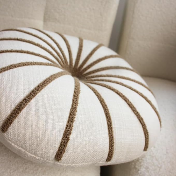 S_SSOY Round Pumpkin Throw Pillows 16", Colorful Striped Cushions Floor Pillows - Image 3