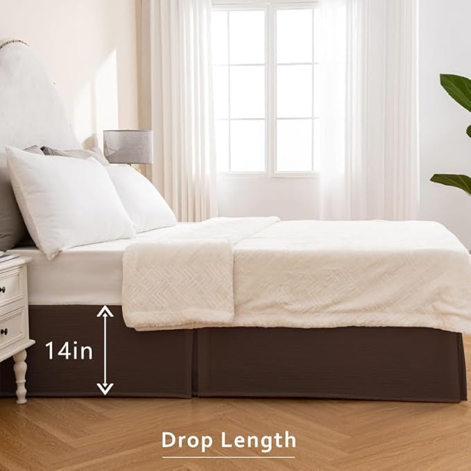 MIYE Pleated Waffle Weave Bed Skirt, Tailored Dust Ruffle 14 Inch Drop Easy Fit - Image 6
