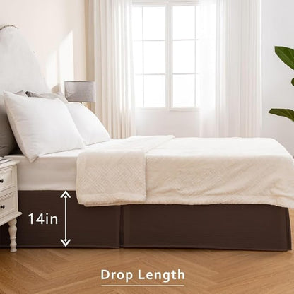 MIYE Pleated Waffle Weave Bed Skirt, Tailored Dust Ruffle 14 Inch Drop Easy Fit - Image 6