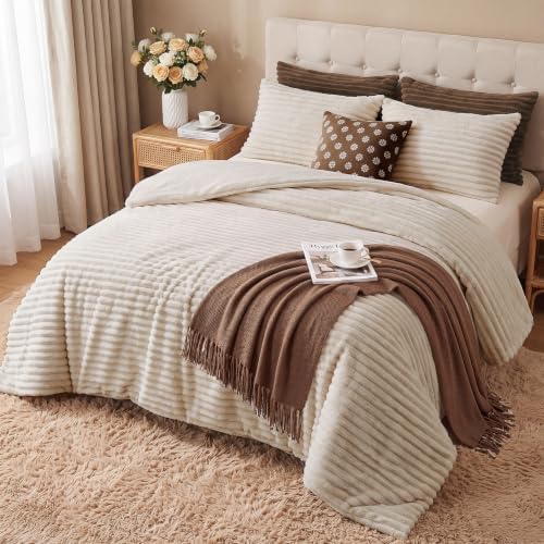 hyleory fluffy queen comforter set 3 pieces on a desk or shelf
