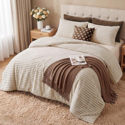 hyleory fluffy queen comforter set 3 pieces on a desk or shelf