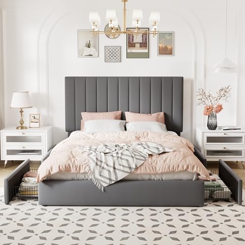 allewie full size storage bed frame, vertical channel, close-up detail