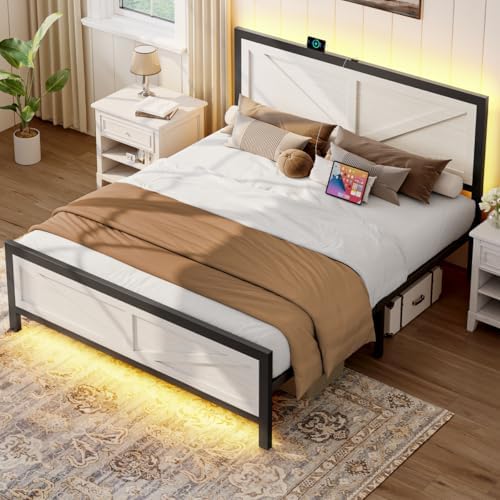 rustic bed frame full size with barn door on a desk or shelf