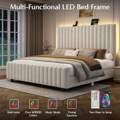 50" tall queen bed frame with adjustable headboard, side view
