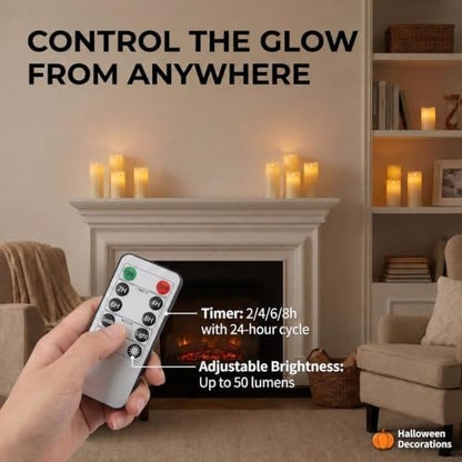 Enido Set of 24 Outdoor LED Candles, Battery Operated Flickering Waterproof Candles with 4 Remote (D2.2'' x H4''5''6'') for Halloween,Wedding,Christmas Decor(White)