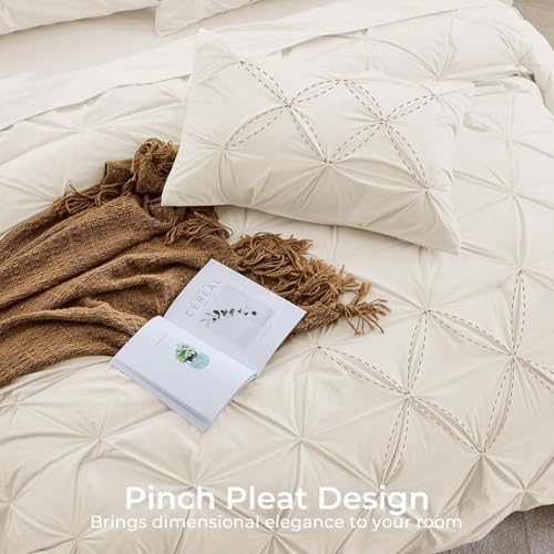 Sasttie Queen Comforter Set, 7-Piece Bed in a Bag, Pintuck Bedding Sets for A...