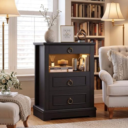 hostack black led nightstand with charging station, 3, side view