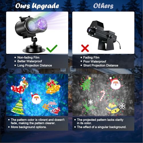 HAKUTA Christmas Projector Lights,HD Wave Ocean Effect LED Projector with 16pc Slides Patterns and Remote Control for Christmas, New Year, Birthday, Halloween, Thanksgiving Decor