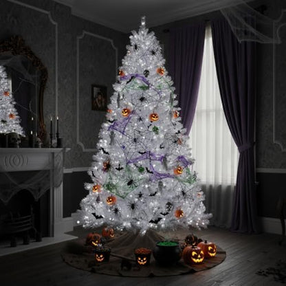Prelit White Christmas Tree 6ft - White Halloween Tree with 300 LED Lights, 726 PVC Branches, Halloween & Xmas Tree for Holiday Decorations, Metal Stand and Hinged Branches