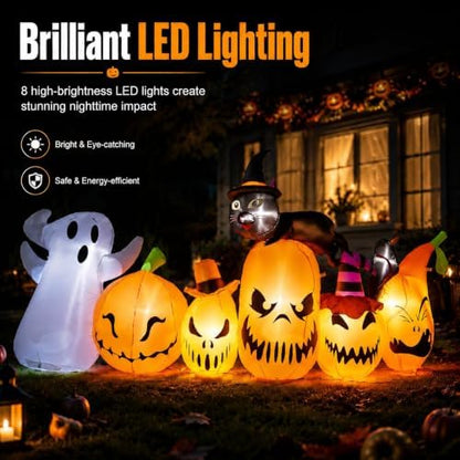 11FT Extra Wide Halloween Inflatables Pumpkins Outdoor Decorations, Blow Ups 5 PCS Pumpkins with Build-in LED Lights, Funny Yard Garden Decoration for Halloween Party Indoor Outdoor