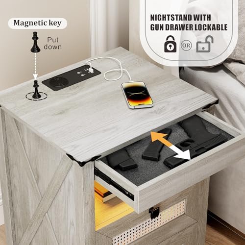 grey nightstands set 2 with gun drawer &, close-up detail