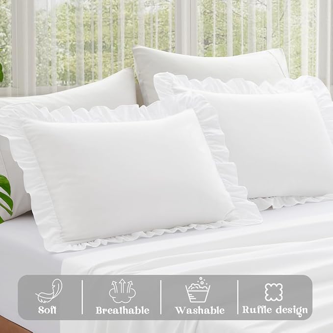 KKJIAF Ruffle Pillow Cases Standard Size Set of 2, Ruffled Pillow Covers - Image 4