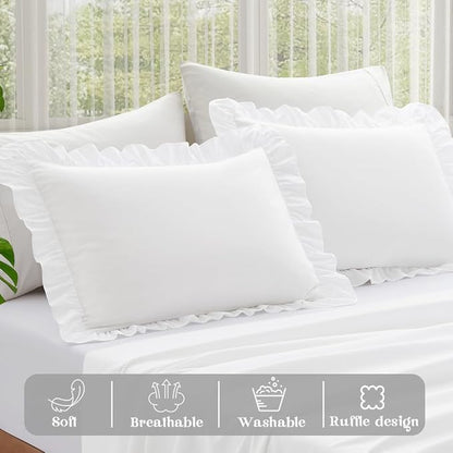 KKJIAF Ruffle Pillow Cases Standard Size Set of 2, Ruffled Pillow Covers - Image 4