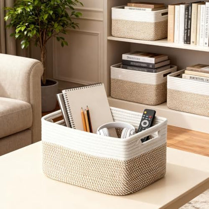 woven storage baskets, decorative storage bins for organizing on a desk or shelf