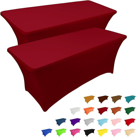 IVAPUPU 2 Pack 6FT Table Cloth for Rectangular Fitted Events Stretch Burgundy by IVAPUPU
