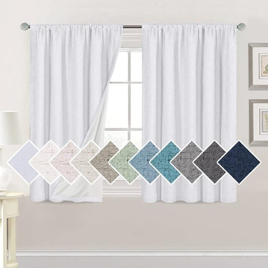 H.VERSAILTEX Linen Look 100% Blackout Bright White Curtains 45 Inches Long by HVERSAILTEX