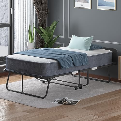 cecer twin size rollaway bed，75" x 38" folding shown in use