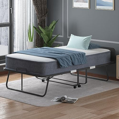cecer twin size rollaway bed，75" x 38" folding shown in use