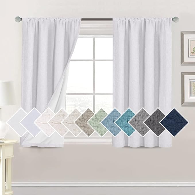 H.VERSAILTEX Linen Look 100% Blackout Curtains 45 Inches Long by HVERSAILTEX