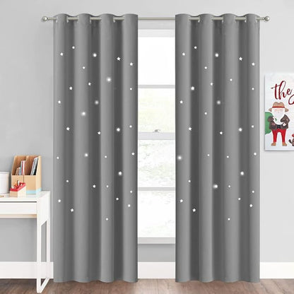 NICETOWN Cutout Stars Curtains for Kids Room 2 Panels Romantic Sparkle Starry by NICETOWN