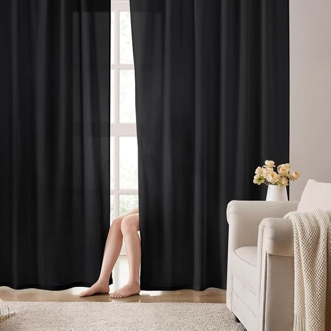 HOMEIDEAS Halloween Non-See-Through Black Privacy Semi Sheer Curtains 96 Inches by HOMEIDEAS