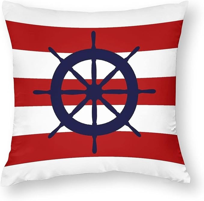 Myshe Square Steering Wheel On Red Stripes Throw Pillow Cover Decorative by Myshe