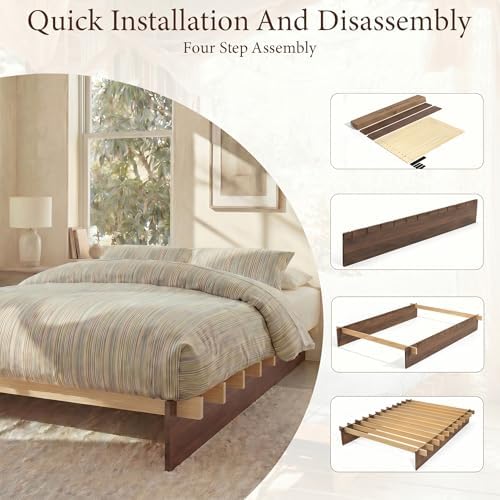 yechen king wood platform bed frame, king size, view 9