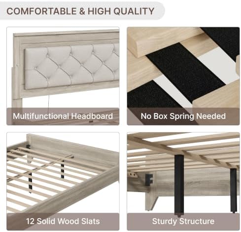 kislot upholstered led bed frame with nightstands set showing dimensions