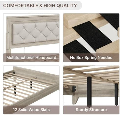 kislot upholstered led bed frame with nightstands set showing dimensions