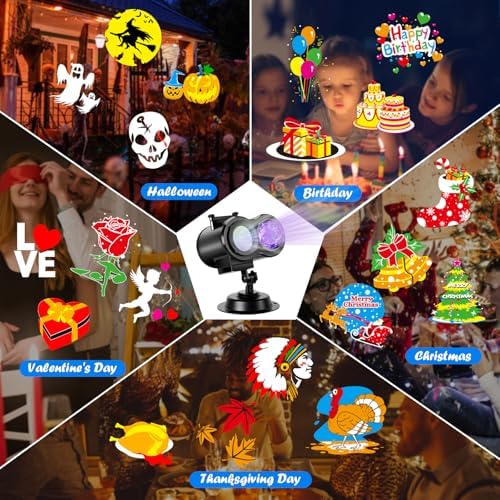 HAKUTA Christmas Projector Lights,HD Wave Ocean Effect LED Projector with 16pc Slides Patterns and Remote Control for Christmas, New Year, Birthday, Halloween, Thanksgiving Decor