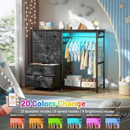 enhomee 49.2" w dresser with hanging rack &, side view