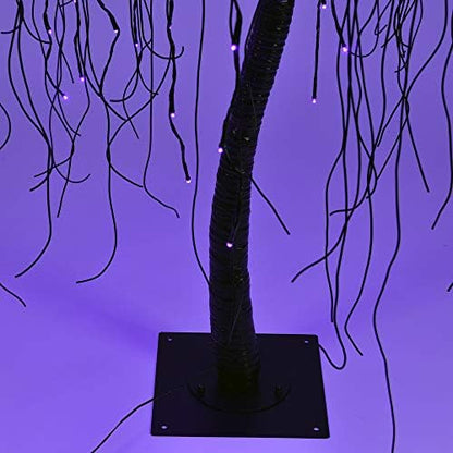 LIGHTSHARE 7 Feet Halloween Willow Tree with Spiders, 256 LED Lights for Home, Festival,Nativity, Party, and Christmas Decoration,Indoor Outdoor Use, Purple