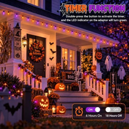 2PK 100 LED 86FT Connectable C9 Halloween Lights Outdoor, Purple and Orange