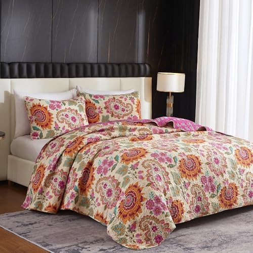 100% cotton boho quilt set king size vibrant shown in use
