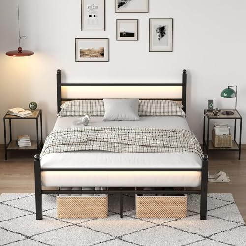 collaredeagle queen bed frame with led lights and on a desk or shelf