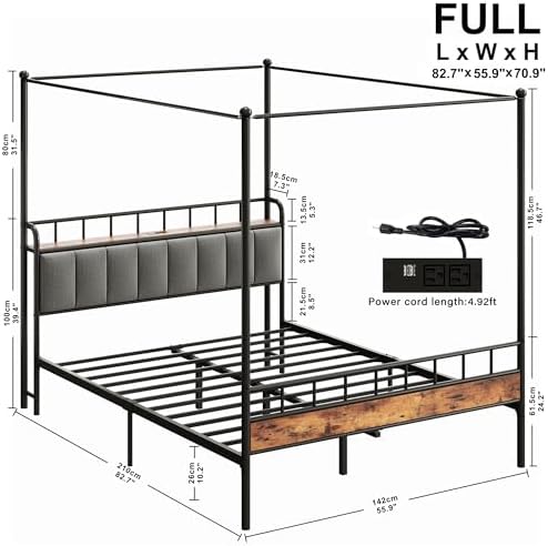 likimio full canopy bed frame, storage headboard with shown in use