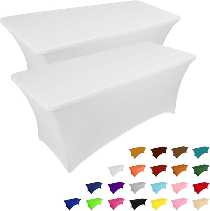 IVAPUPU 2 Pack 6FT Table Cloth for Rectangular Fitted Events Stretch White by IVAPUPU