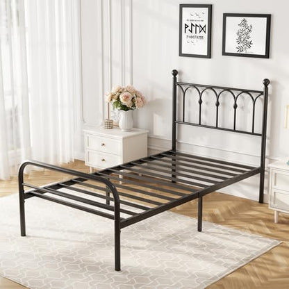 dumos twin bed frame, heavy duty metal platform on a desk or shelf