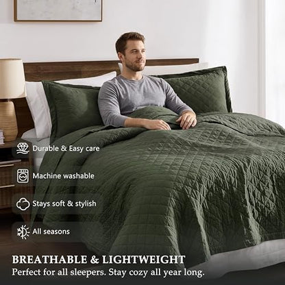 wdcozy 100% cotton quilt set, pre-washed, twin, olive shown in use