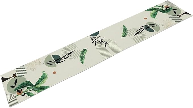 Boho Sage Green Table Runner, Mid Century Modern Black Cat Tropical Plants Palm - Image 6