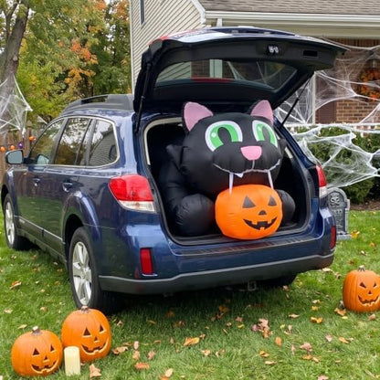 AJY 8FT Halloween Inflatable Giant Black Cat & Pumpkin with LEDs
