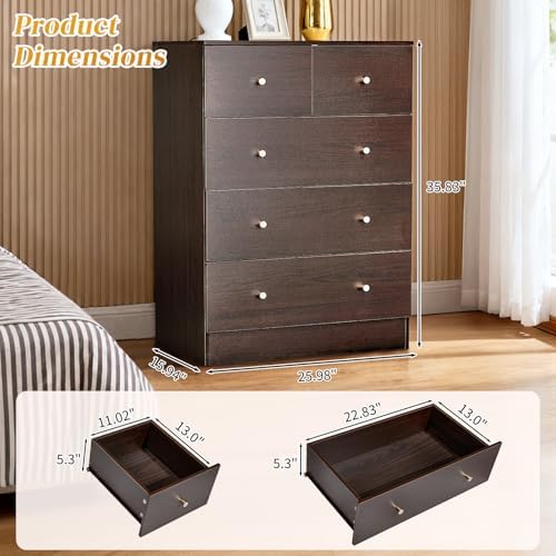 karl home brown 5 drawer tall dresser,rustic wood shown in use