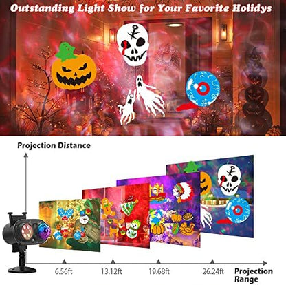 2025 Upgrade Halloween Christmas Projector Lights,2-in-1 Moving Holiday Landscape Lights,30 HD Wave Ocean Effects,Outdoor Waterproof Projection Light for Xmas Halloween Party Garden Decorations
