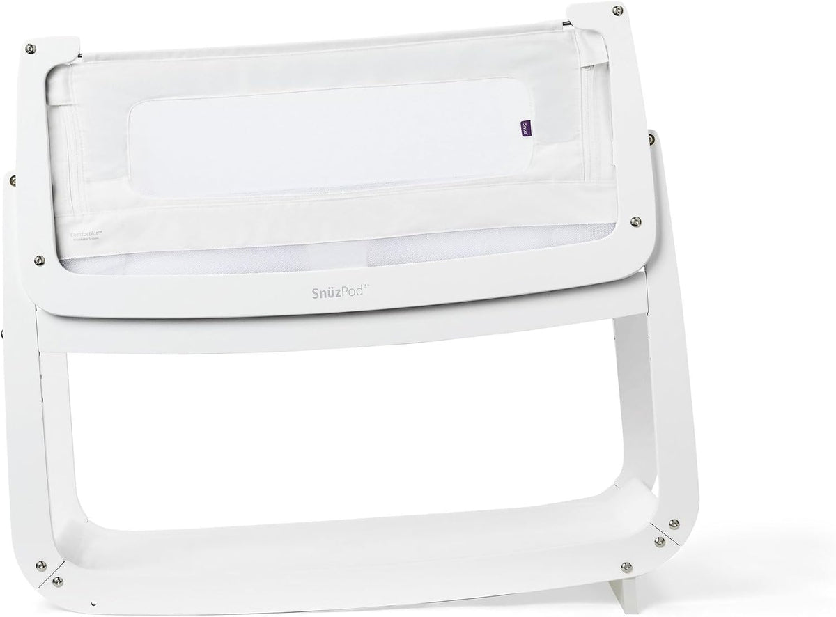 snuz snuzpod 4 bedside bassinet with mattress, white showing dimensions