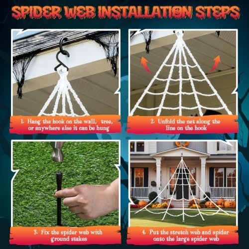 Halloween Spider Web Lights Decor+2 Animatronic 34'' Jumping Spider, Gray