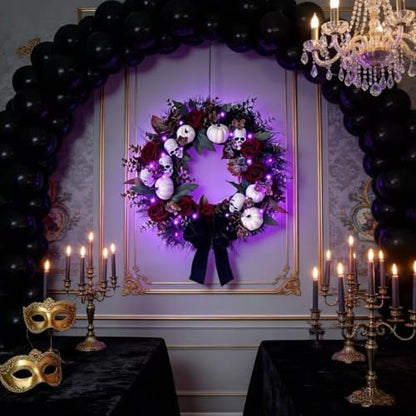 HipTree 20 Inch Gothic Halloween Wreath for Front Door with Purple Lights