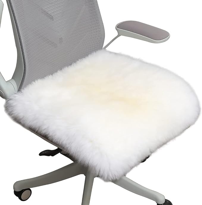 LLB Sheepskin Chair Cushion Non-Slip Back Square Genuine Fur Chair Cover Silky by LLB