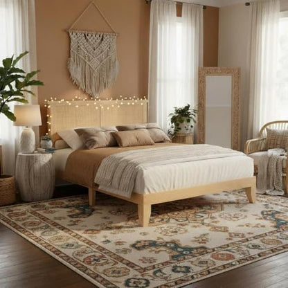 garvee bohemian king rattan bed led natural headboard, side view